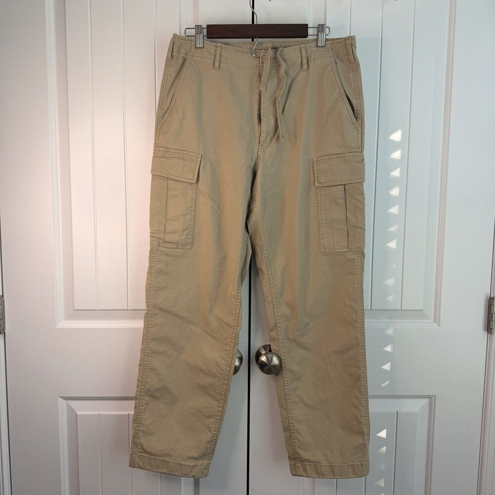 Uniqlo Pants men's 30/33 Khaki Cargo Baggy Wide Leg parachute Military Surplus